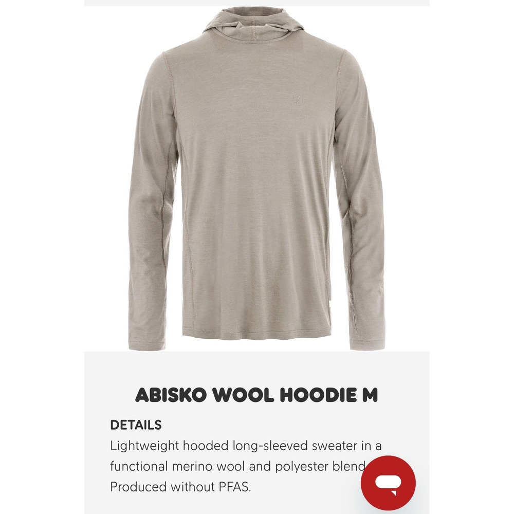 Fjallraven Abisko Wool Hoodie Mens L Sand Lightweight Merino Blend Base Layer